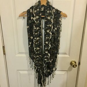 100% Rayon Knit Floral Wrap Shawl Scarf w/ Fringe
